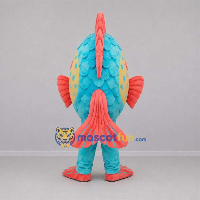 Custom Turquoise and Coral Fish Mascot Costume Adult Full Body Suit for Ocean Events Custom Turquoise and Coral Fish Mascot Costume Adult Full Body Suit for Ocean Events