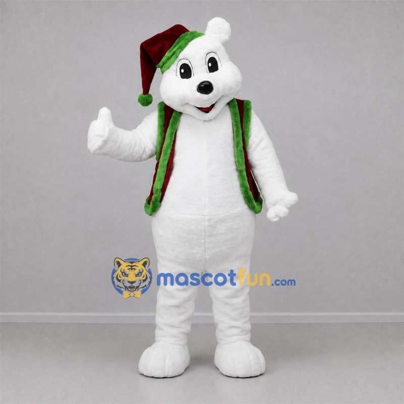 Custom White and Green Christmas Bear Mascot Costume Adult Full Body Suit for Christmas Events Custom White and Green Christmas Bear Mascot Costume Adult Full Body Suit for Christmas Events