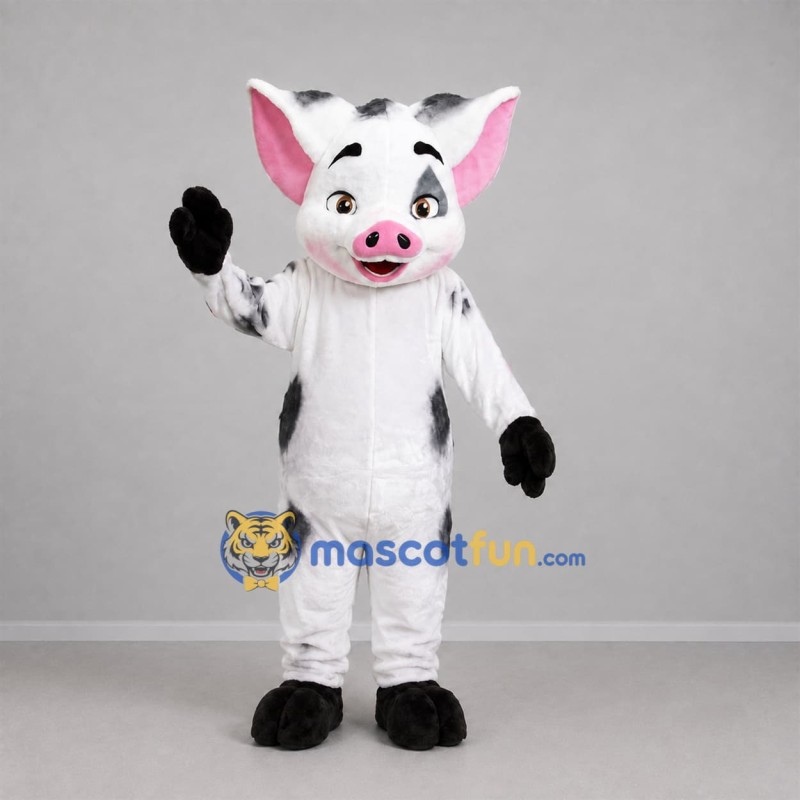 Custom Black and White Pig Mascot Costume Adult Full Body Suit for Farm Events Custom Black and White Pig Mascot Costume Adult Full Body Suit for Farm Events