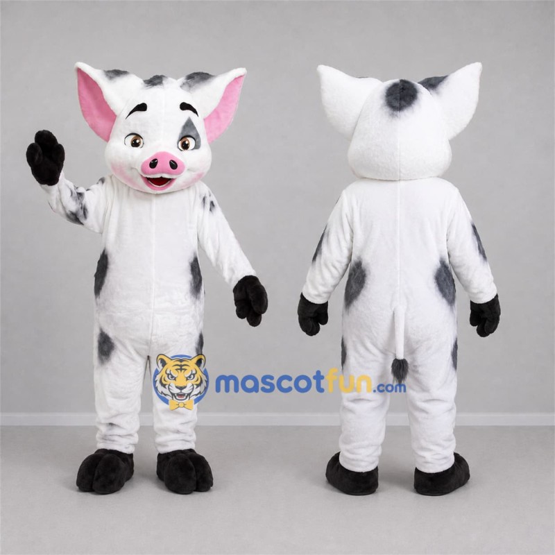 Custom Black and White Pig Mascot Costume Adult Full Body Suit for Farm Events Custom Black and White Pig Mascot Costume Adult Full Body Suit for Farm Events