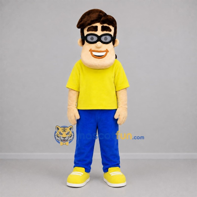 Custom Yellow and Blue Boy Mascot Costume Adult Full Body Suit for School Events Custom Yellow and Blue Boy Mascot Costume Adult Full Body Suit for School Events