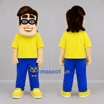 Custom Yellow and Blue Boy Mascot Costume Adult Full Body Suit for School Events