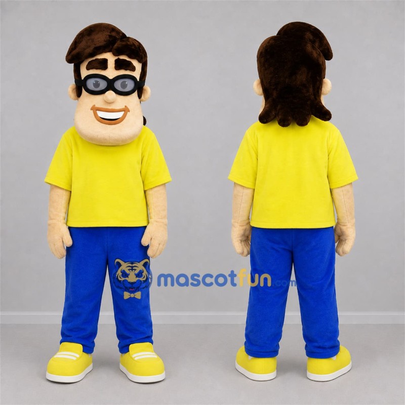Custom Yellow and Blue Boy Mascot Costume Adult Full Body Suit for School Events Custom Yellow and Blue Boy Mascot Costume Adult Full Body Suit for School Events