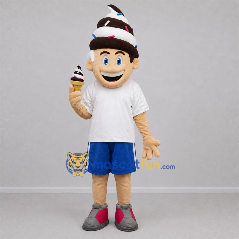 Custom White and Blue Ice Cream Boy Mascot Costume Adult Full Body Suit for Food Festivals Custom White and Blue Ice Cream Boy Mascot Costume Adult Full Body Suit for Food Festivals