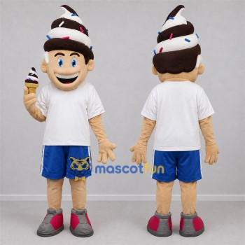 Custom White and Blue Ice Cream Boy Mascot Costume Adult Full Body Suit for Food Festivals