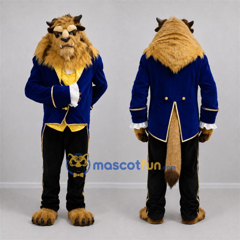 Custom Brown and Blue Beast Prince Mascot Costume Adult Full Body Suit for Fantasy Events Custom Brown and Blue Beast Prince Mascot Costume Adult Full Body Suit for Fantasy Events