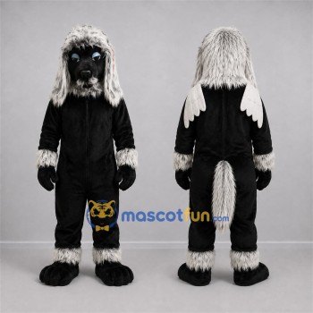 Custom Black and White Winged Dog Mascot Costume Adult Full Body Suit for Fantasy Events