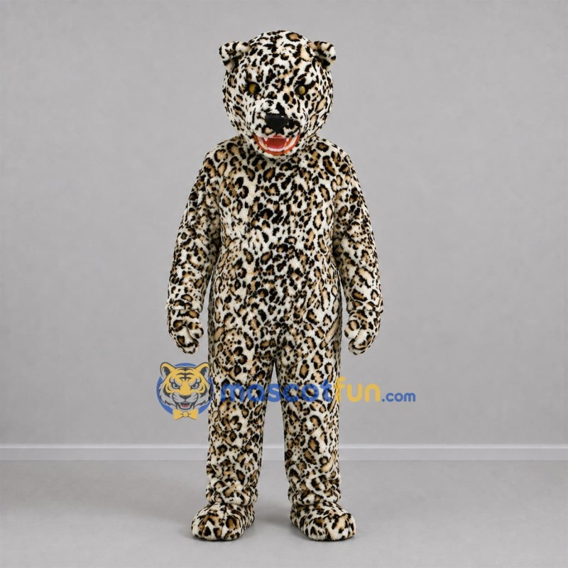 Custom Tan and Black Leopard Mascot Costume Adult Full Body Suit for Wildlife Events Custom Tan and Black Leopard Mascot Costume Adult Full Body Suit for Wildlife Events