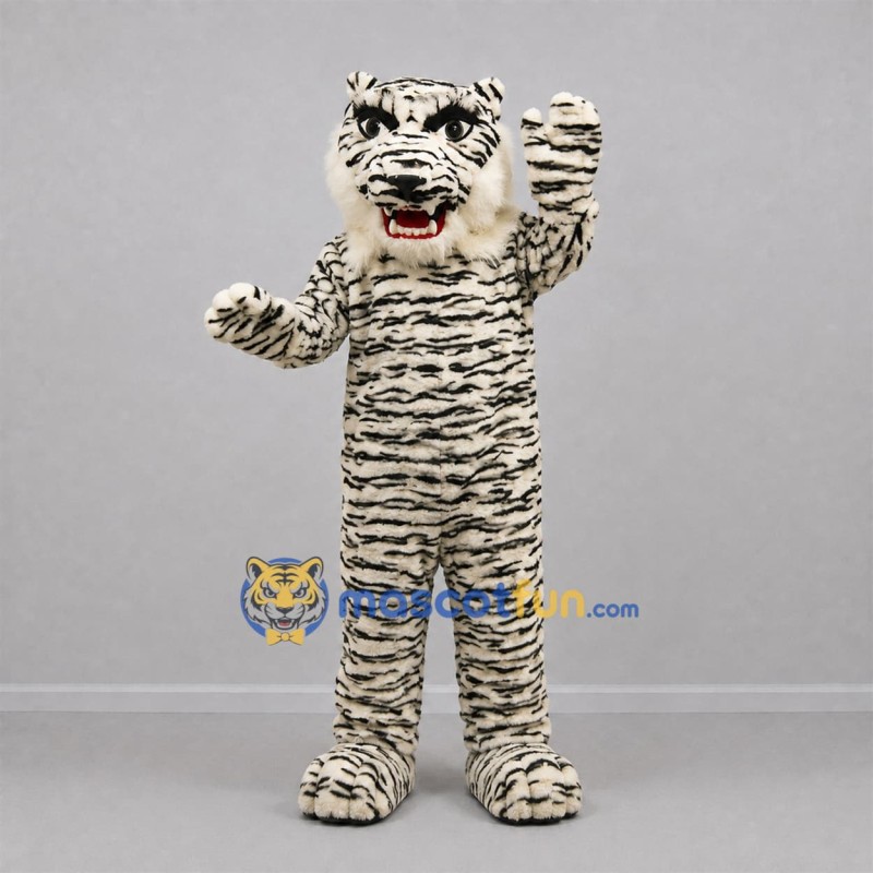 Custom White and Black White Tiger Mascot Costume Adult Full Body Suit for Wildlife Events Custom White and Black White Tiger Mascot Costume Adult Full Body Suit for Wildlife Events