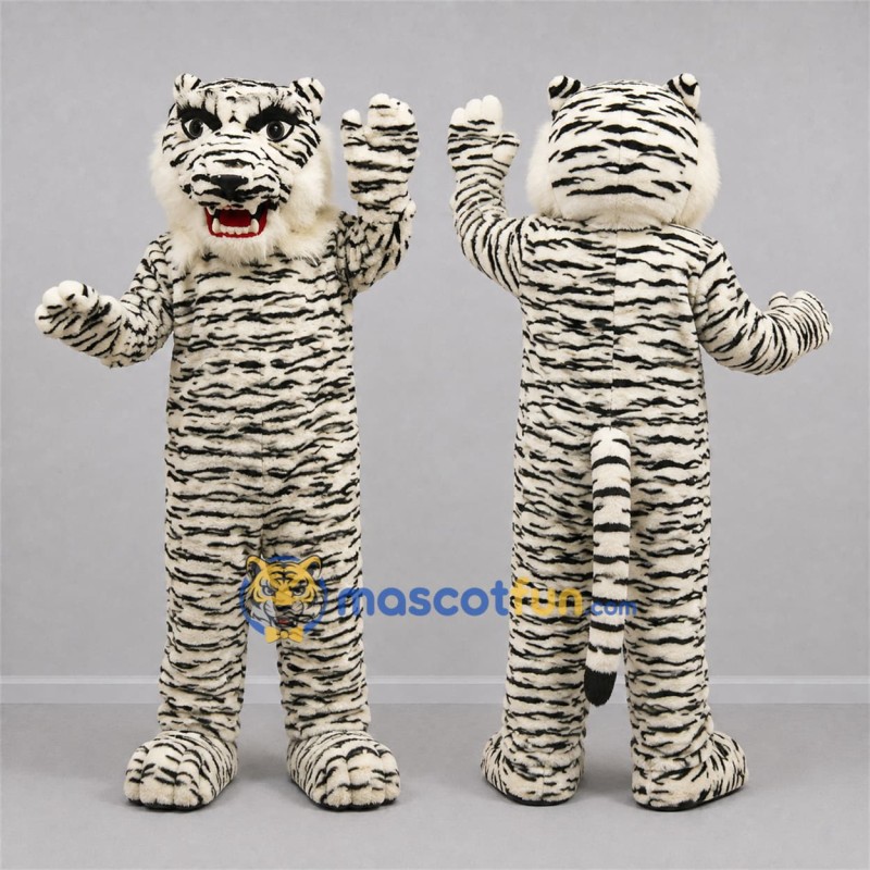 Custom White and Black White Tiger Mascot Costume Adult Full Body Suit for Wildlife Events Custom White and Black White Tiger Mascot Costume Adult Full Body Suit for Wildlife Events