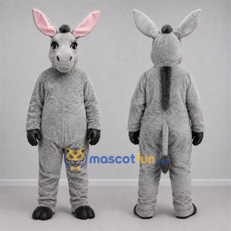 Custom Gray and Pink Donkey Mascot Costume Adult Full Body Suit for Farm Events