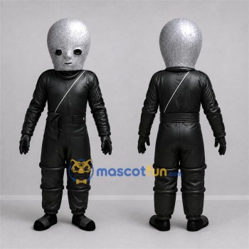 Custom Silver and Black Alien Mascot Costume Adult Full Body Suit for Space Events