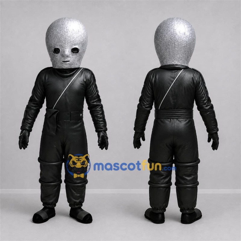 Custom Silver and Black Alien Mascot Costume Adult Full Body Suit for Space Events Custom Silver and Black Alien Mascot Costume Adult Full Body Suit for Space Events