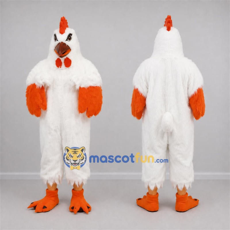 Custom White and Orange Rooster Mascot Costume Adult Full Body Suit for Farm Events Custom White and Orange Rooster Mascot Costume Adult Full Body Suit for Farm Events