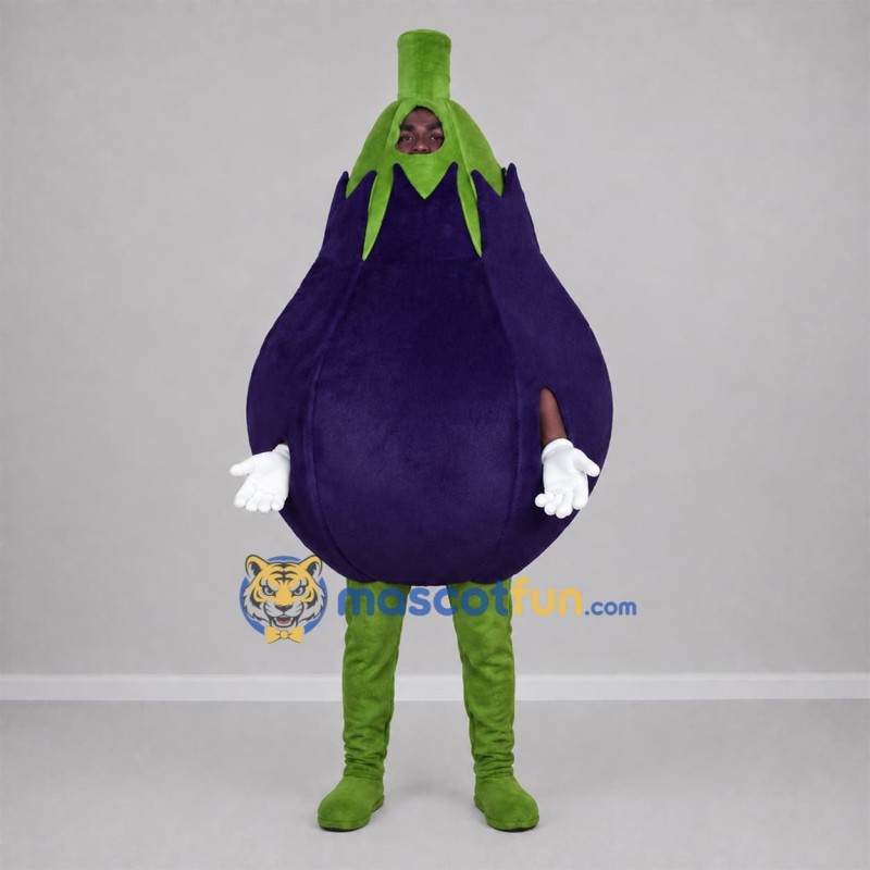 Custom Purple and Green Eggplant Mascot Costume Adult Full Body Suit for Food Festivals Custom Purple and Green Eggplant Mascot Costume Adult Full Body Suit for Food Festivals