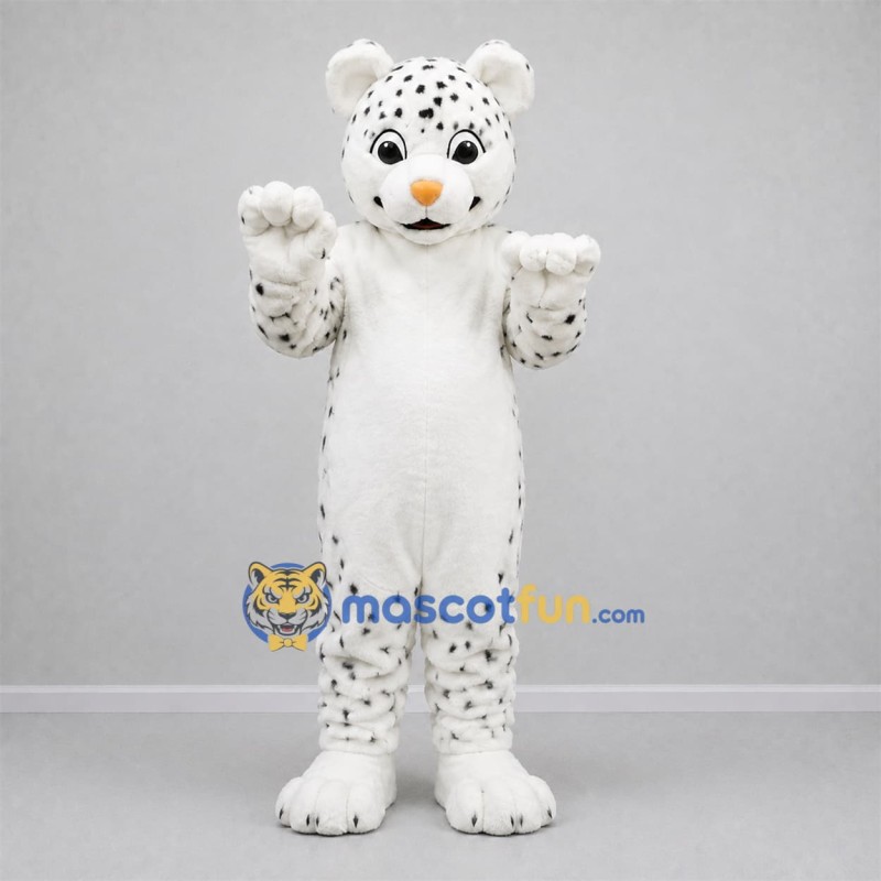 Custom White and Black Snow Leopard Mascot Costume Adult Full Body Suit for Wildlife Events Custom White and Black Snow Leopard Mascot Costume Adult Full Body Suit for Wildlife Events