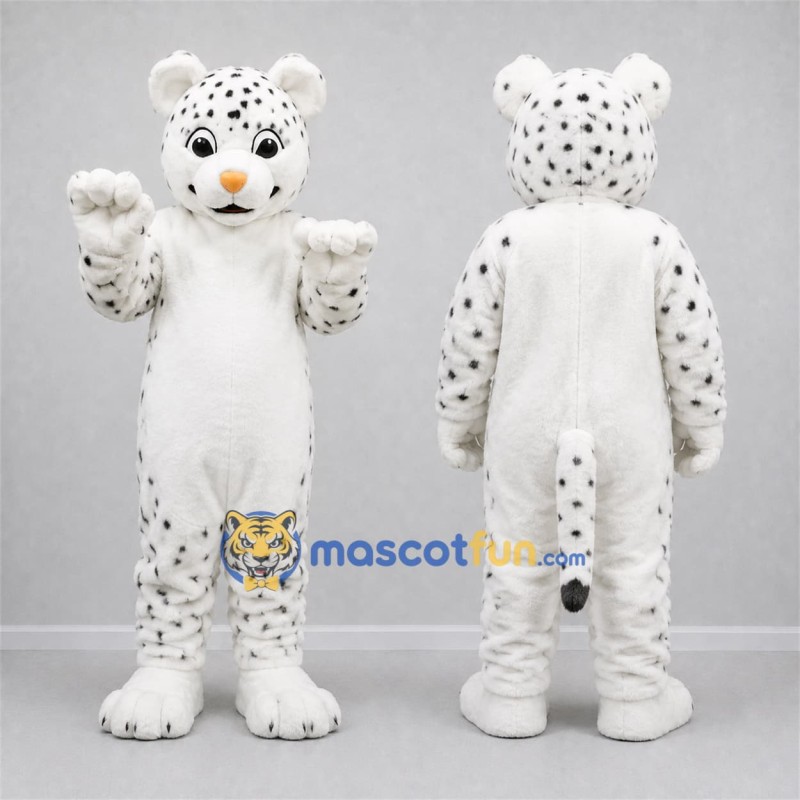 Custom White and Black Snow Leopard Mascot Costume Adult Full Body Suit for Wildlife Events Custom White and Black Snow Leopard Mascot Costume Adult Full Body Suit for Wildlife Events