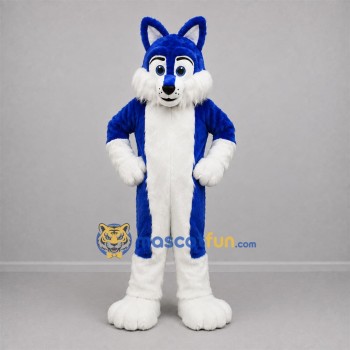 Custom Blue and White Fox Mascot Costume Adult Full Body Suit for School Events Custom Blue and White Fox Mascot Costume Adult Full Body Suit for School Events