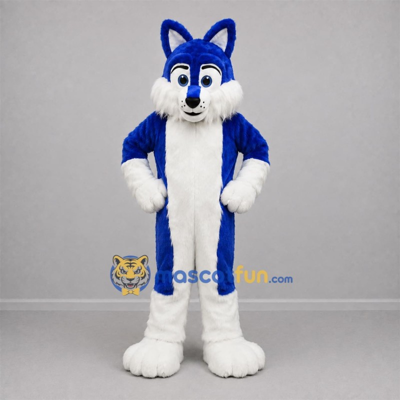 Custom Blue and White Fox Mascot Costume Adult Full Body Suit for School Events Custom Blue and White Fox Mascot Costume Adult Full Body Suit for School Events