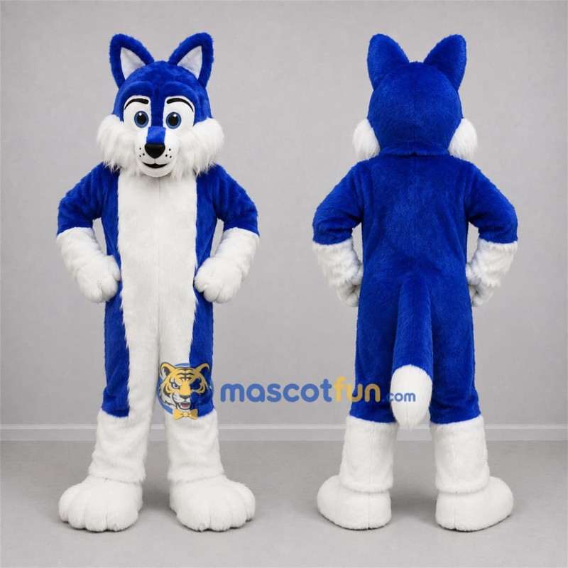 Custom Blue and White Fox Mascot Costume Adult Full Body Suit for School Events Custom Blue and White Fox Mascot Costume Adult Full Body Suit for School Events
