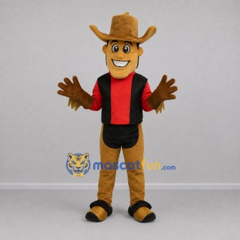 Custom Tan and Red Cowboy Mascot Costume Adult Full Body Suit for Western Events Custom Tan and Red Cowboy Mascot Costume Adult Full Body Suit for Western Events