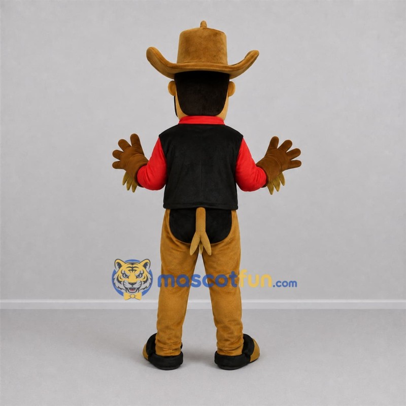 Custom Tan and Red Cowboy Mascot Costume Adult Full Body Suit for Western Events Custom Tan and Red Cowboy Mascot Costume Adult Full Body Suit for Western Events