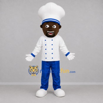 Custom White and Blue Chef Mascot Costume Adult Full Body Suit for Food Festivals