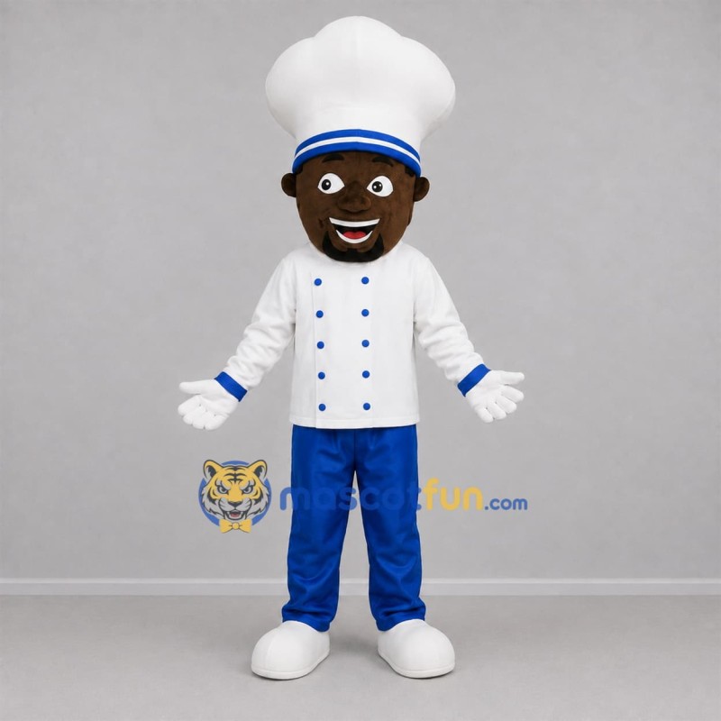 Custom White and Blue Chef Mascot Costume Adult Full Body Suit for Food Festivals Custom White and Blue Chef Mascot Costume Adult Full Body Suit for Food Festivals