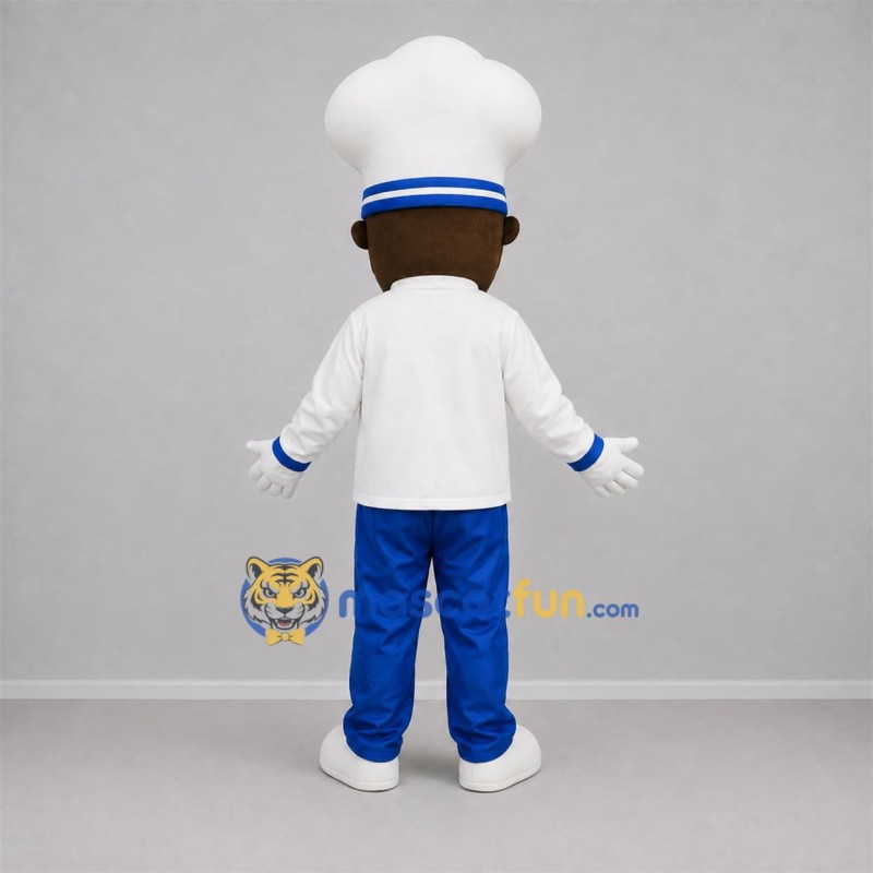 Custom White and Blue Chef Mascot Costume Adult Full Body Suit for Food Festivals Custom White and Blue Chef Mascot Costume Adult Full Body Suit for Food Festivals