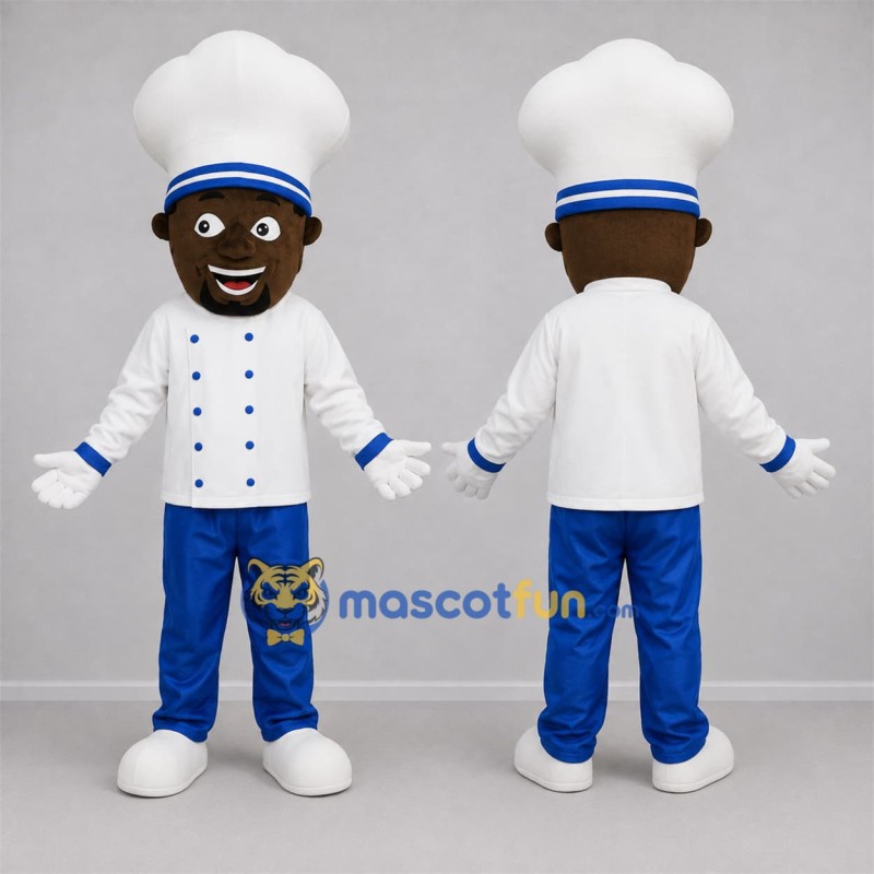 Custom White and Blue Chef Mascot Costume Adult Full Body Suit for Food Festivals Custom White and Blue Chef Mascot Costume Adult Full Body Suit for Food Festivals