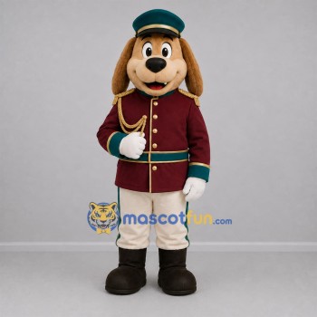 Custom Brown and Burgundy Bellhop Dog Mascot Costume Adult Full Body Suit for Hospitality Events Custom Brown and Burgundy Bellhop Dog Mascot Costume Adult Full Body Suit for Hospitality Events