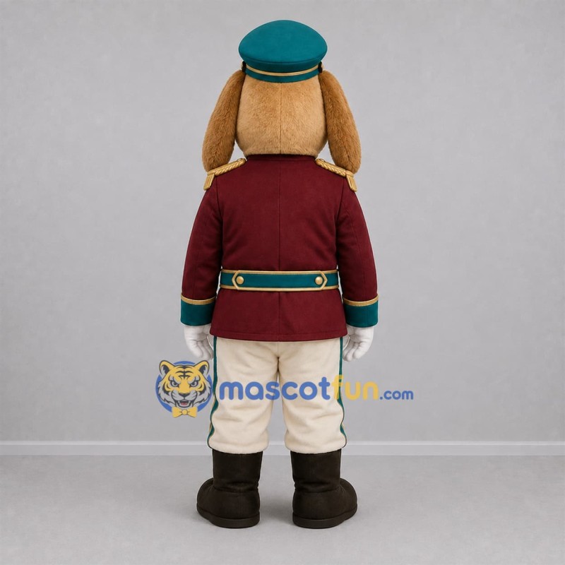 Custom Brown and Burgundy Bellhop Dog Mascot Costume Adult Full Body Suit for Hospitality Events Custom Brown and Burgundy Bellhop Dog Mascot Costume Adult Full Body Suit for Hospitality Events
