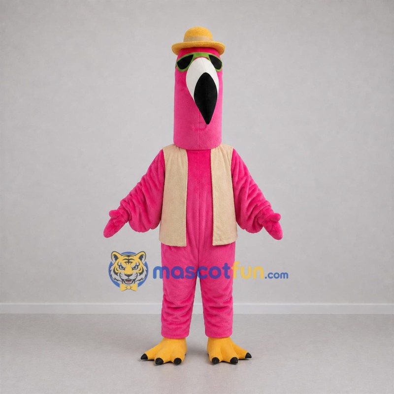 Custom Pink and Tan Flamingo Mascot Costume Adult Full Body Suit for Summer Events