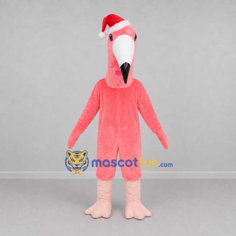 Custom Pink and Red Christmas Flamingo Mascot Costume Adult Full Body Suit for Christmas Events