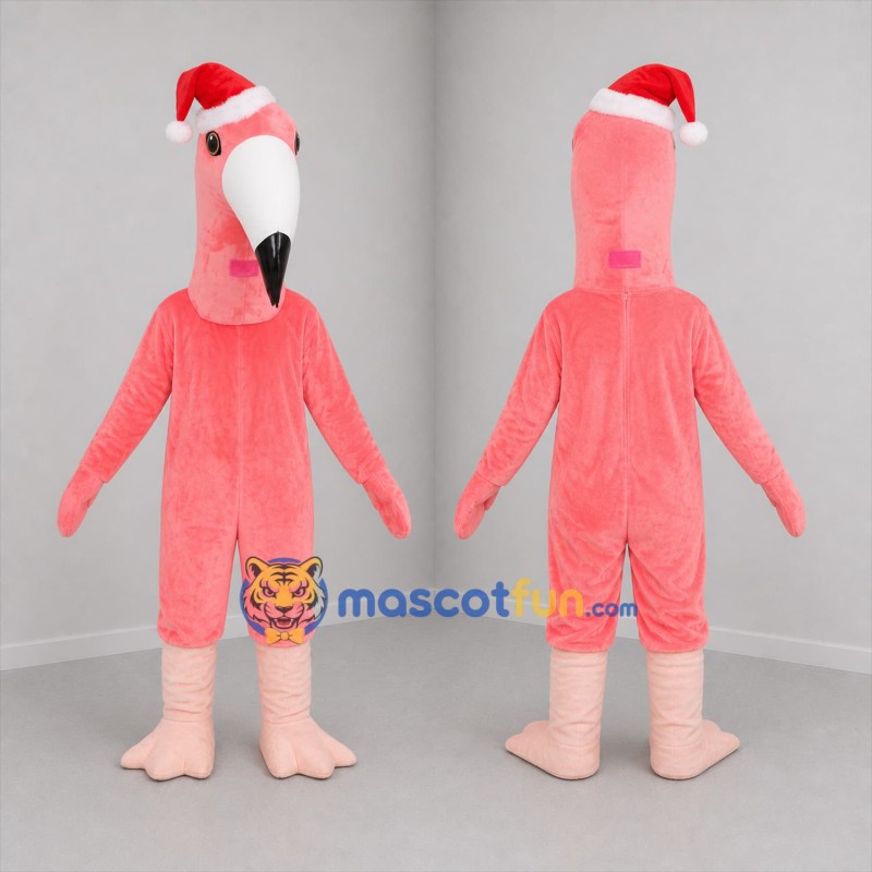 Custom Pink and Red Christmas Flamingo Mascot Costume Adult Full Body Suit for Christmas Events