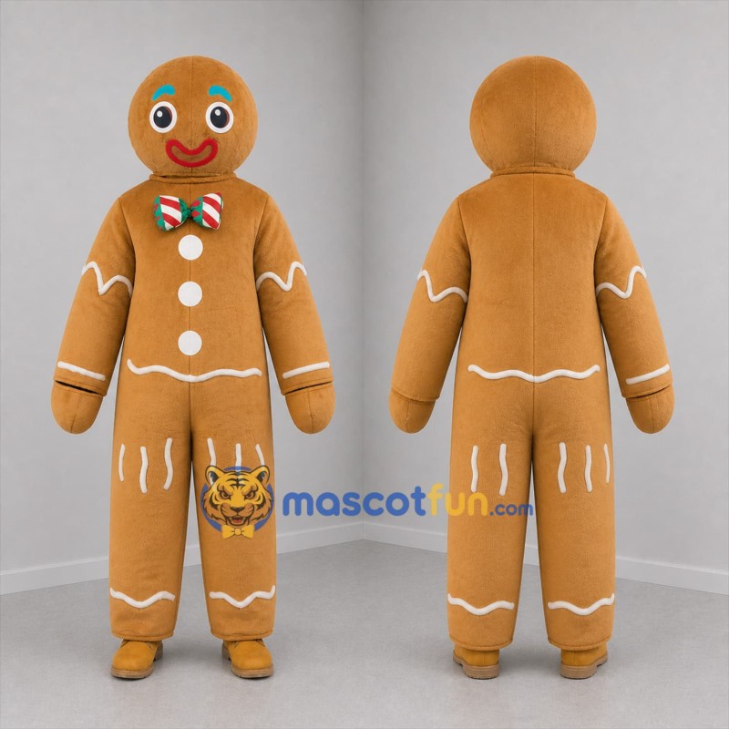 Custom Brown Gingerbread Man Mascot Costume Adult Full Body Suit for Christmas Events