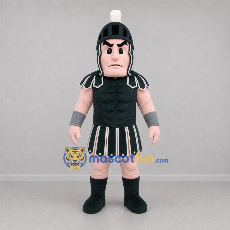 Custom Black and White Spartan Warrior Mascot Costume Adult Full Body Suit for Sports Events