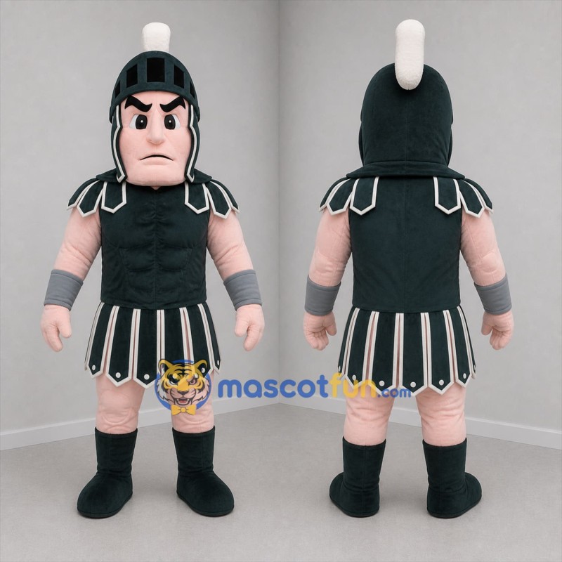 Custom Black and White Spartan Warrior Mascot Costume Adult Full Body Suit for Sports Events