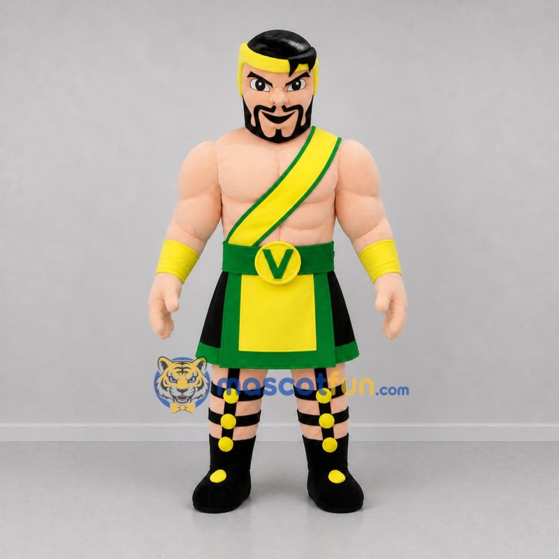 Custom Green and Yellow Warrior Mascot Costume Adult Full Body Suit for Sports Events