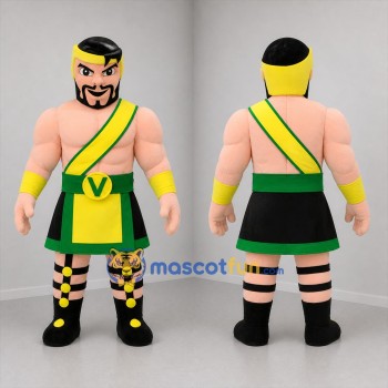 Custom Green and Yellow Warrior Mascot Costume Adult Full Body Suit for Sports Events