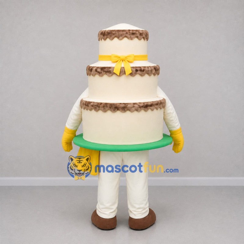 Custom White and Brown Tiered Cake Mascot Costume Adult Full Body Suit for Bakery Promotions