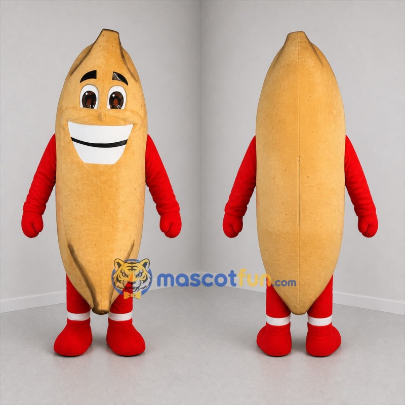 Custom Golden Brown and Red Pastry Mascot Costume Adult Full Body Suit for Bakery Promotions