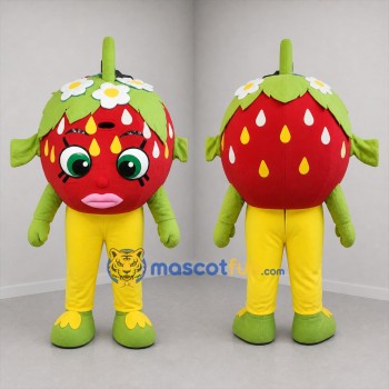 Custom Red and Green Strawberry Mascot Costume Adult Full Body Suit for Farmers Markets