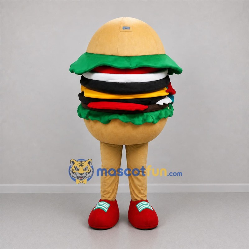 Custom Tan and Green Hamburger Mascot Costume Adult Full Body Suit for Restaurant Promotions