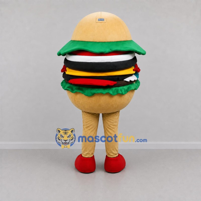Custom Tan and Green Hamburger Mascot Costume Adult Full Body Suit for Restaurant Promotions