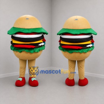 Custom Tan and Green Hamburger Mascot Costume Adult Full Body Suit for Restaurant Promotions