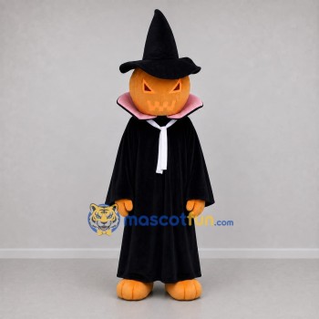 Custom Orange and Black Pumpkin Witch Mascot Costume Adult Full Body Suit for Halloween Events