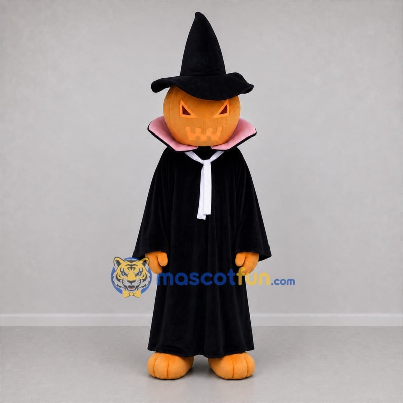 Custom Orange and Black Pumpkin Witch Mascot Costume Adult Full Body Suit for Halloween Events