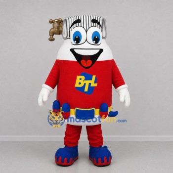 Custom Red and White Plumbing Character Mascot Costume Adult Full Body Suit for Trade Shows