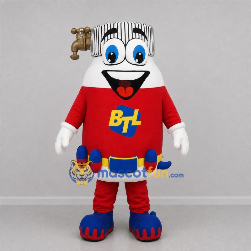 Custom Red and White Plumbing Character Mascot Costume Adult Full Body Suit for Trade Shows